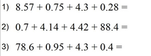 Decimal addition – 4 addends